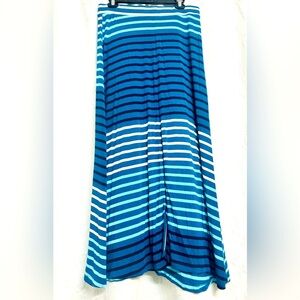 NY & Company Y2K Teal Striped Maxi Front Slit Coquette & Stretchy Long Skirt M